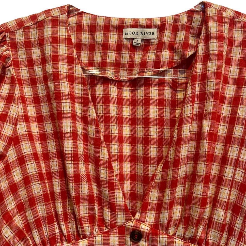 Moon River Red Gingham Midi Dress - Picture 4 of 14